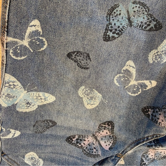 Wide Leg Butterfly Print Boho Y2K Style  Medium Denim Jeans Size 28 Waist - Picture 3 of 6